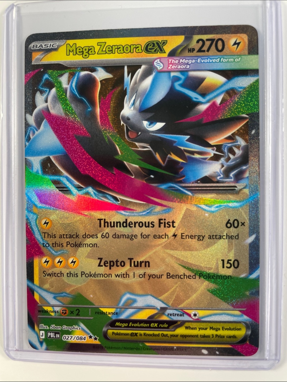 Pokemon Mega Zeraora EX Holographic Card - Black, Blue, Gold, Pink, Green